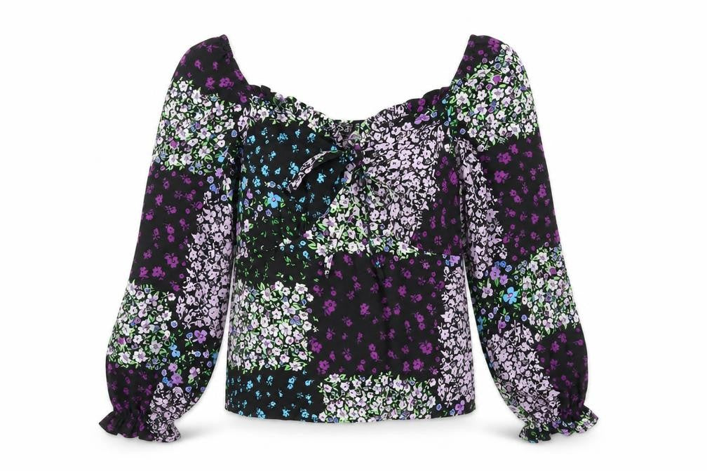 Quiz Womens Black Floral Polyester Basic Blouse Size 12 Sweetheart