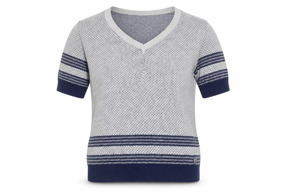 Sonia Rykiel Womens Blue V-Neck Geometric Cotton Pullover Jumper Size S - Logo Lightweight