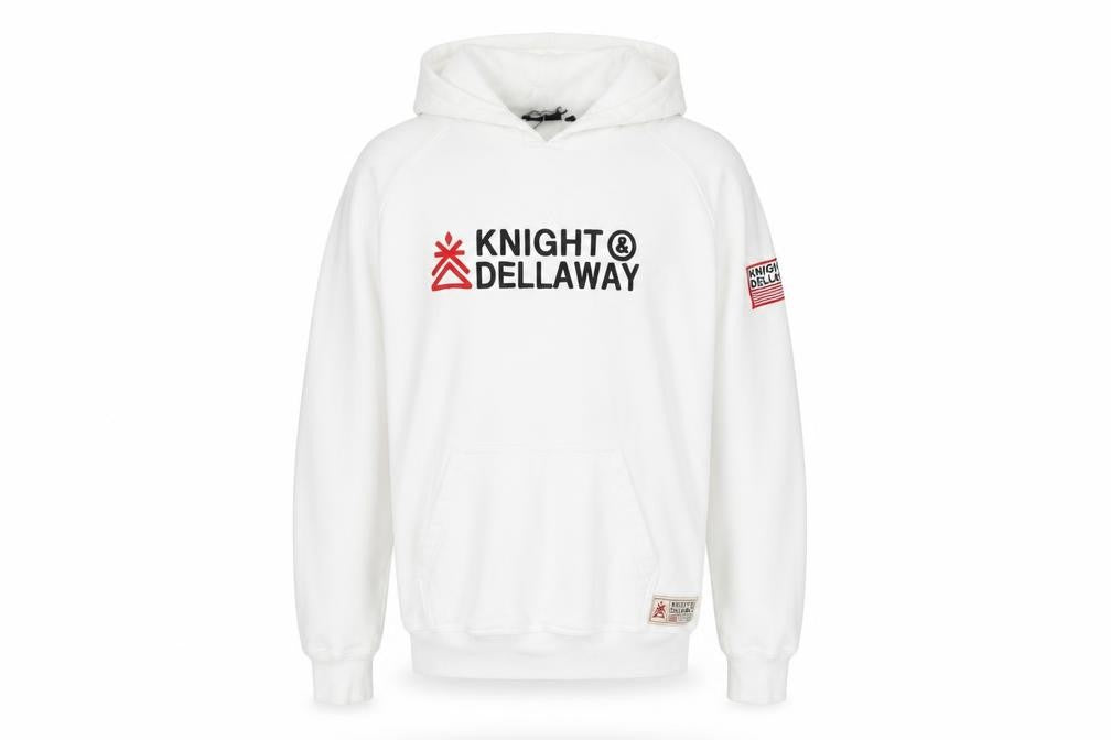 Knight Dellaway Mens White Cotton Pullover Hoodie Size M - Logo Pockets