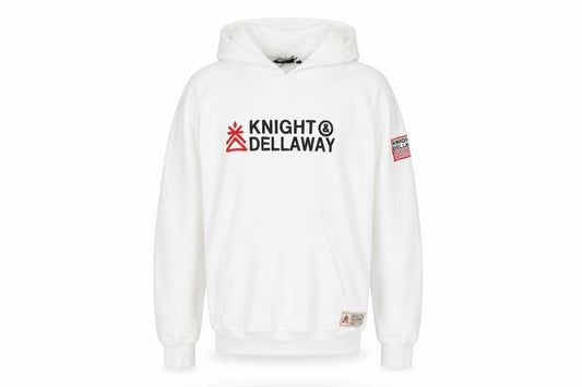 Knight Dellaway Mens White Cotton Pullover Hoodie Size M - Logo Pockets