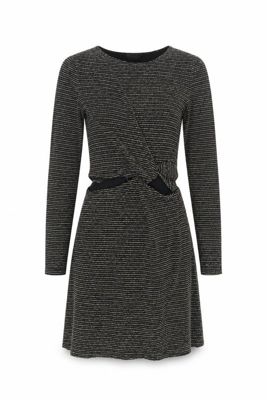 Topshop Womens Black Striped Polyamide Fit & Flare Size 8 Round Neck Pullover - Cut Out Detail