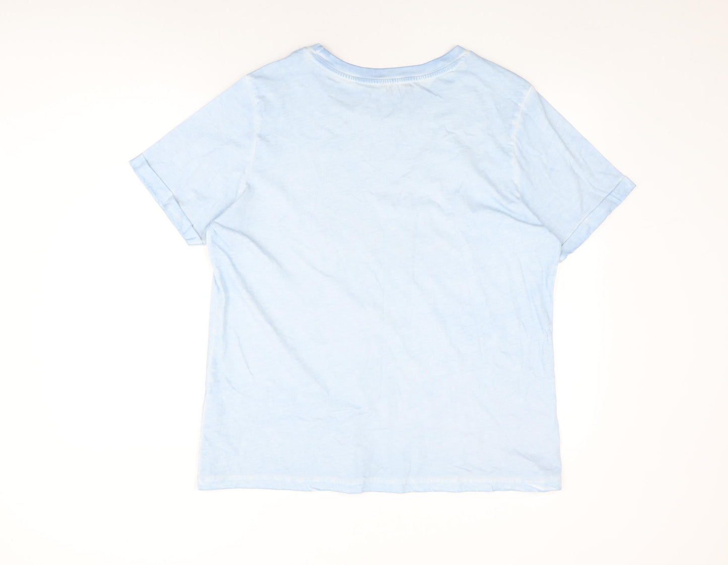 Oasis Womens Blue Cotton Basic T-Shirt Size L Round Neck - Joie De Vivre