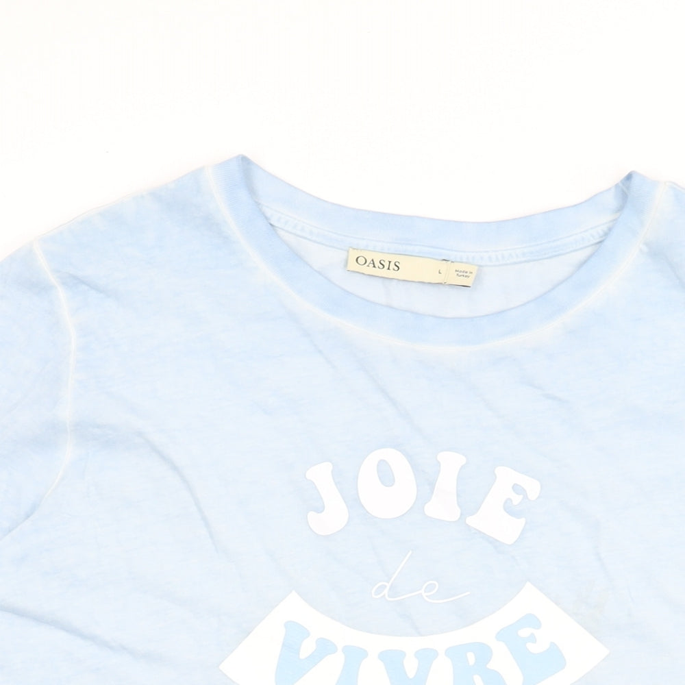 Oasis Womens Blue Cotton Basic T-Shirt Size L Round Neck - Joie De Vivre