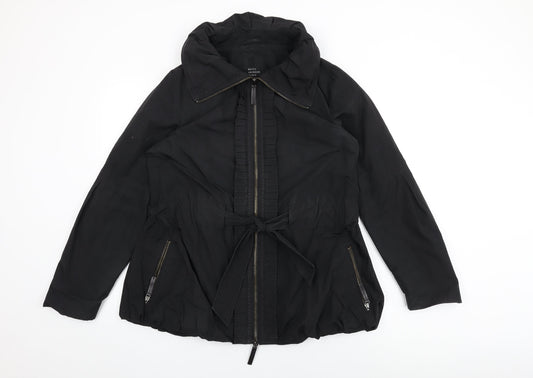 Betty Jackson Black Womens Black Overcoat Coat Size 16 Zip - Belted