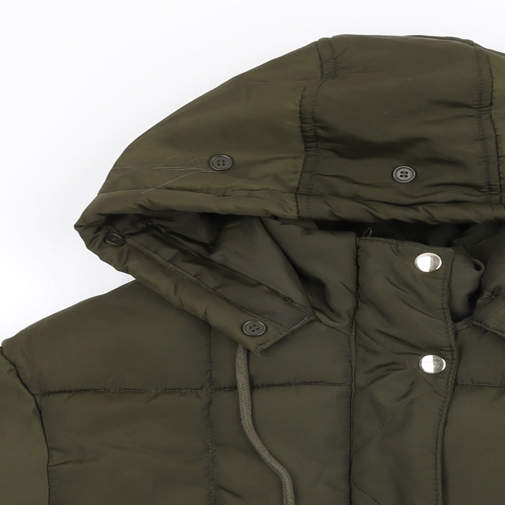 Topshop Womens Green Puffer Jacket Coat Size 6 Zip