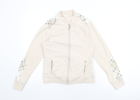 Daily Womens Pink Plaid Cotton Full Zip Sweatshirt Size M Zip