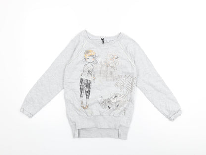 Next Girls Grey Cotton Pullover Sweatshirt Size 9 Years Pullover - Floral Print, Sequin