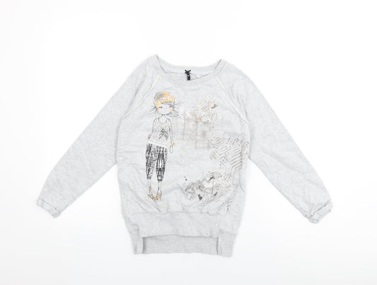 NEXT Girls Grey Cotton Pullover Sweatshirt Size 9 Years Pullover - Floral Print, Sequin
