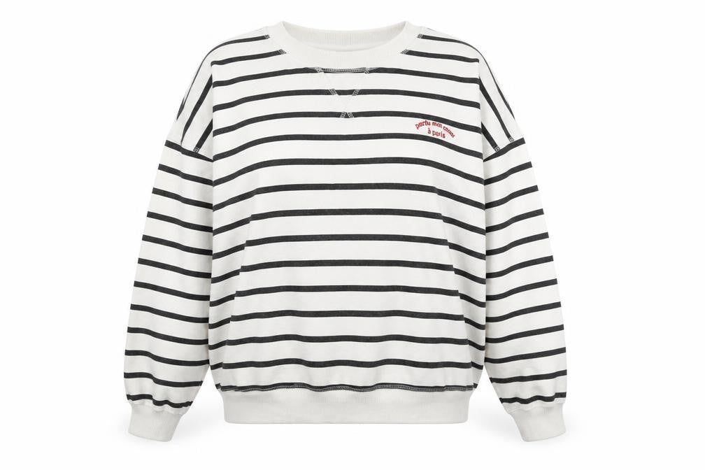 H&M Womens White Striped Cotton Pullover Sweatshirt Size XL Pullover