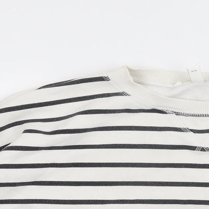H&M Womens White Striped Cotton Pullover Sweatshirt Size XL Pullover