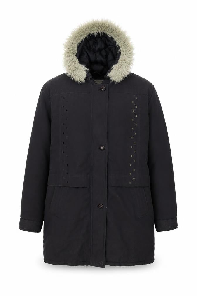 EMOS Mens Black Overcoat Coat Size L Zip
