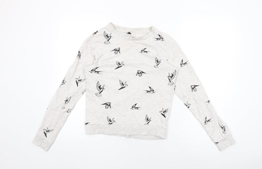 H&M Womens Grey Cotton Pullover Sweatshirt Size XS Pullover - Bird Print