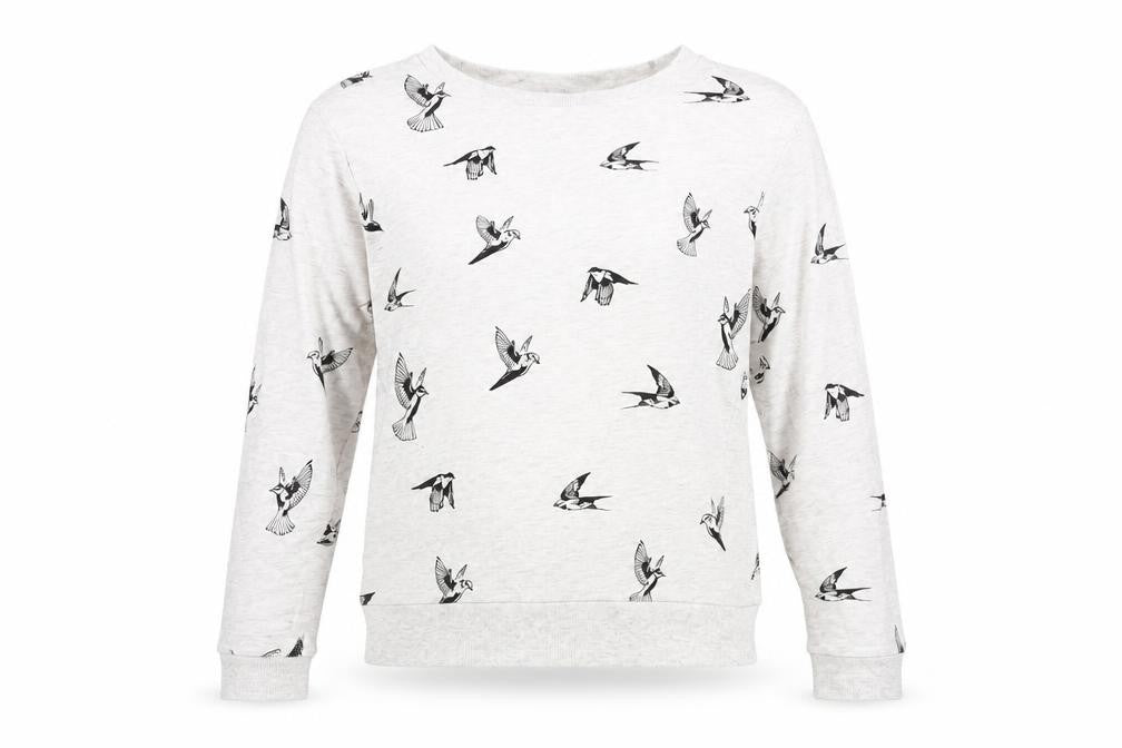 H&M Womens Grey Cotton Pullover Sweatshirt Size XS Pullover - Bird Print