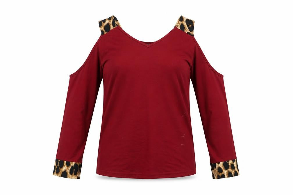 Yoins Womens Red Animal Print Polyester Basic T-Shirt Size 8 V-Neck - Size 8/10