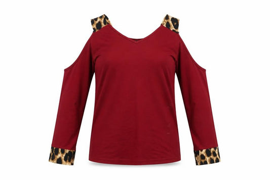 Yoins Womens Red Animal Print Polyester Basic T-Shirt Size 8 V-Neck - Size 8/10