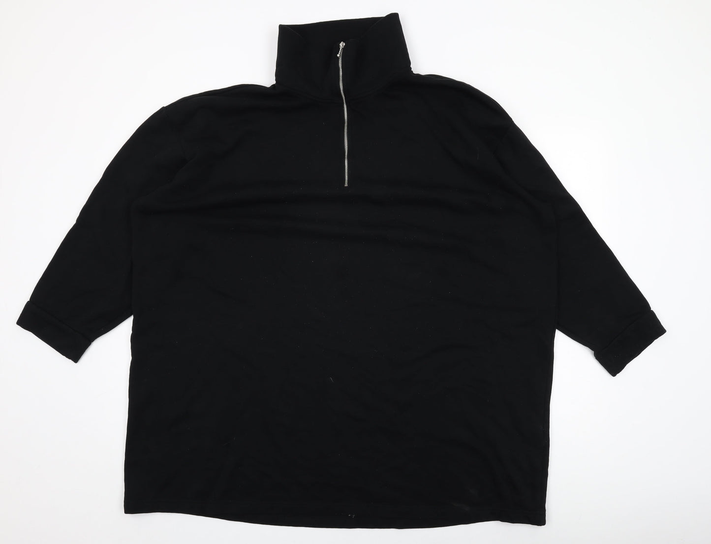 H&M Womens Black Cotton Basic T-Shirt Size XL High Neck