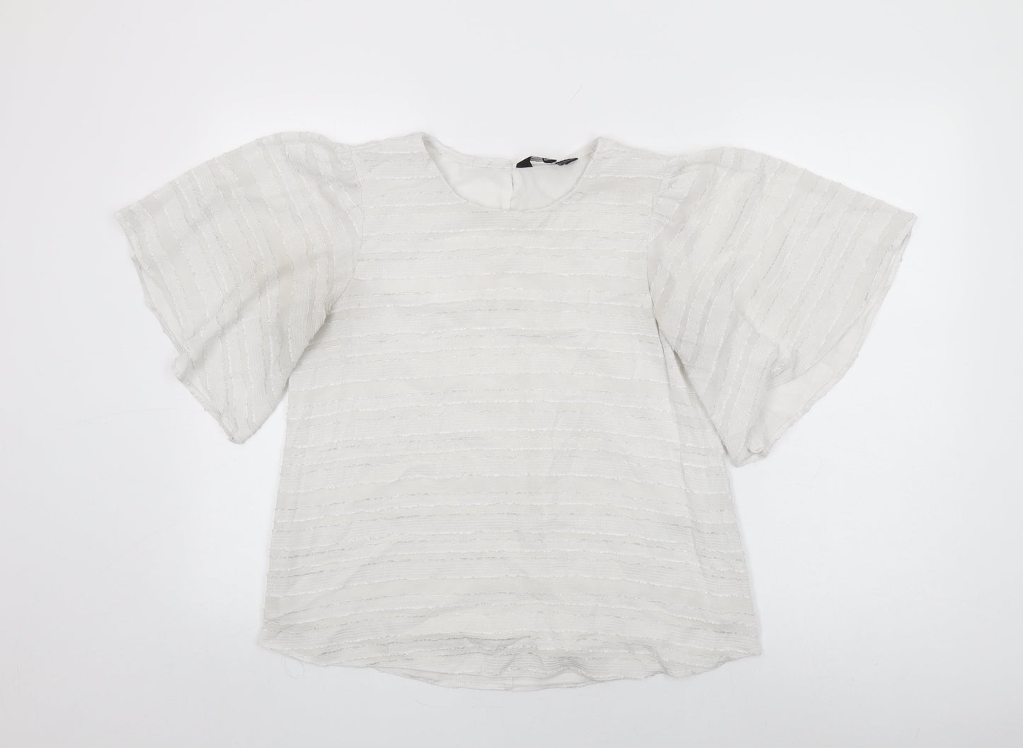 Dorothy Perkins Womens White Polyester Basic T-Shirt Size 12 Round Neck