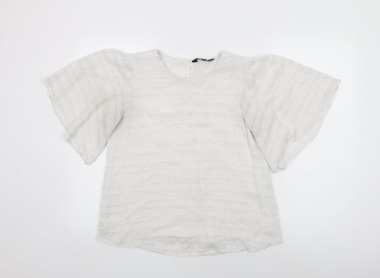 Dorothy Perkins Womens White Polyester Basic T-Shirt Size 12 Round Neck