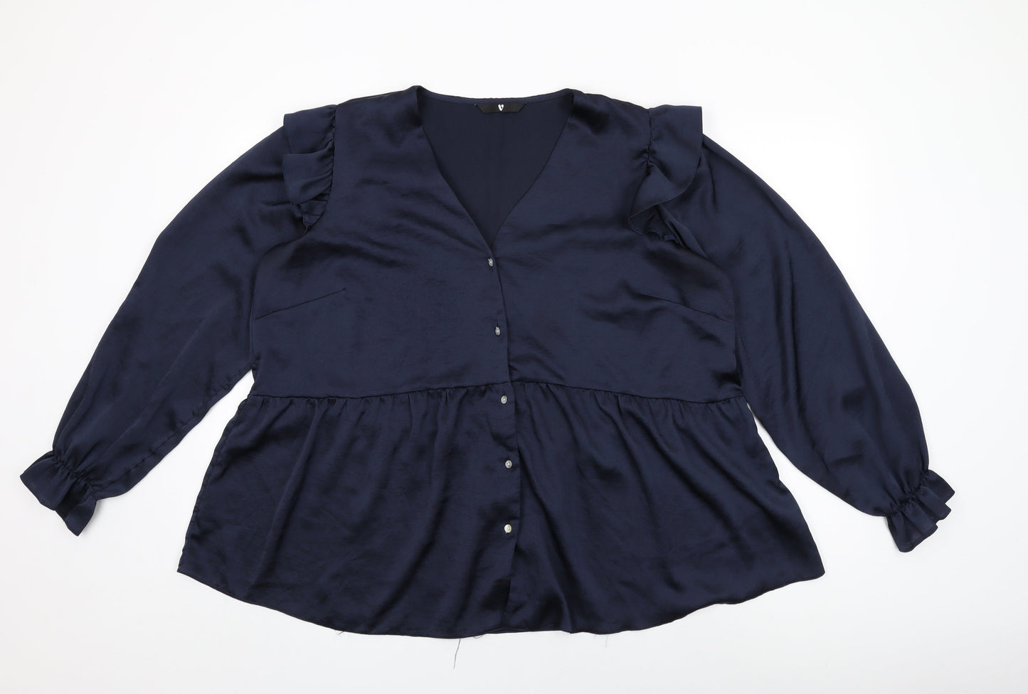 Very Womens Blue Polyester Basic Button-Up Size 18 V-Neck
