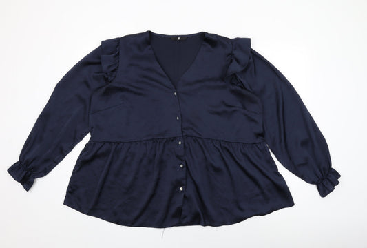 Very Womens Blue Polyester Basic Button-Up Size 18 V-Neck