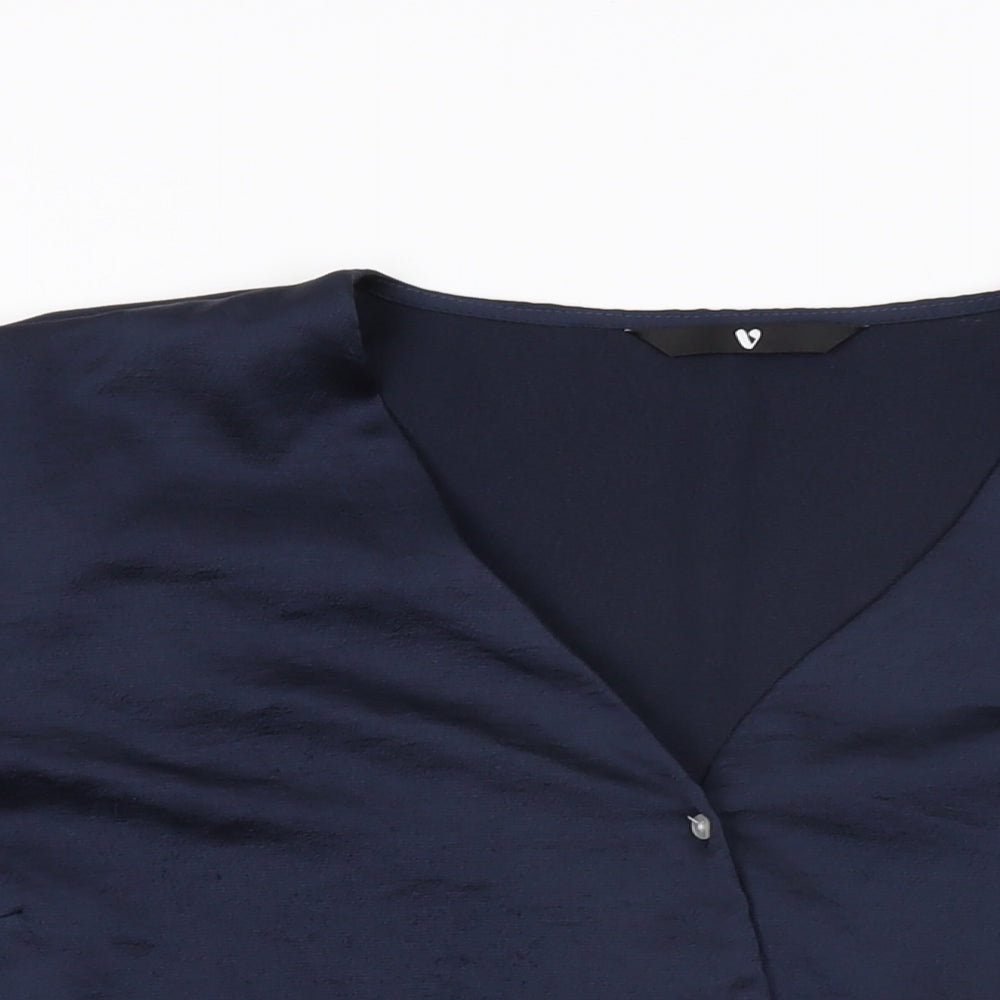 Very Womens Blue Polyester Basic Button-Up Size 18 V-Neck