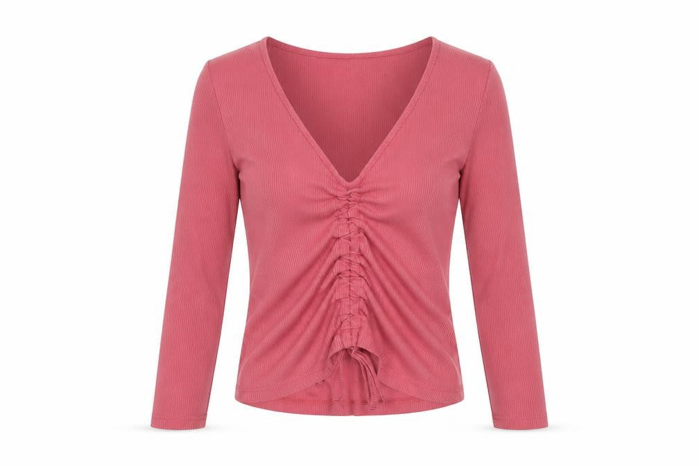 Monki Womens Pink Polyester Basic T-Shirt Size XS V-Neck