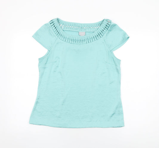 H&M Womens Blue Polyester Basic Blouse Size 12 Round Neck