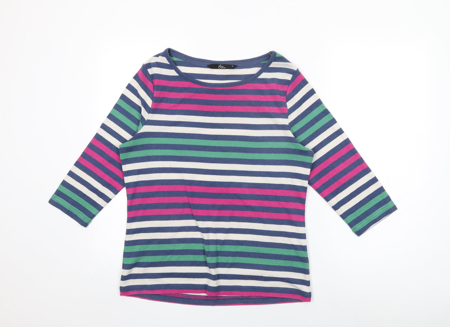 BM Collection Womens Multicoloured Striped Cotton Basic T-Shirt Size M Round Neck