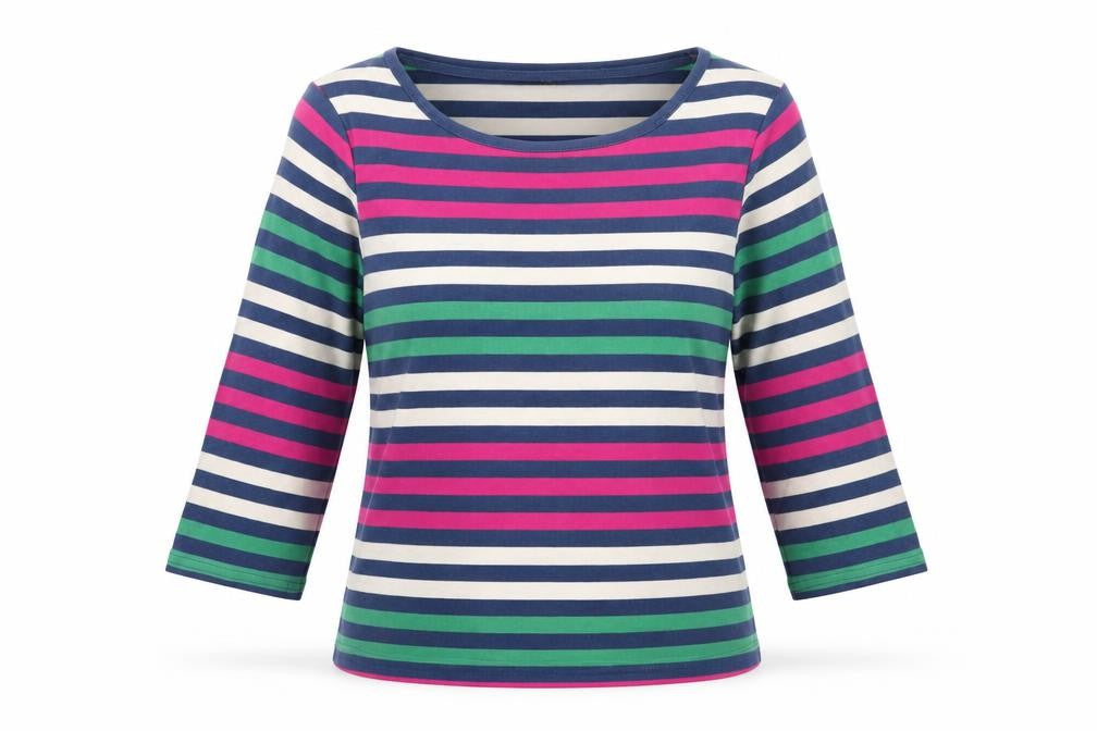Bonmarché Womens Multicoloured Striped Cotton Basic T-Shirt Size M Round Neck