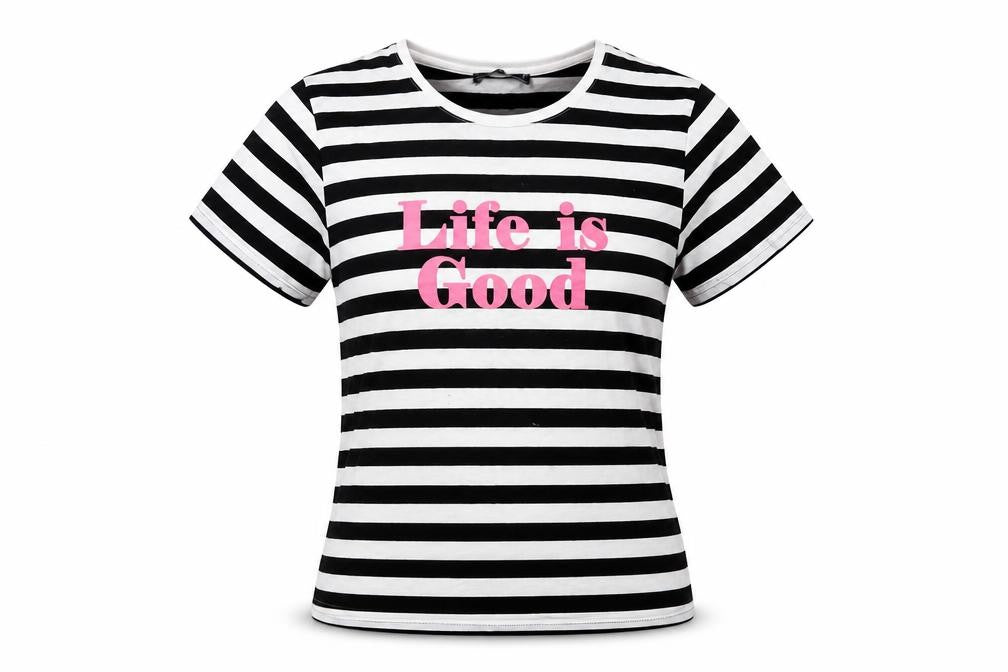 Marks & Spencer Womens White Striped Cotton Basic T-Shirt Size 14 Round Neck - Life is Good
