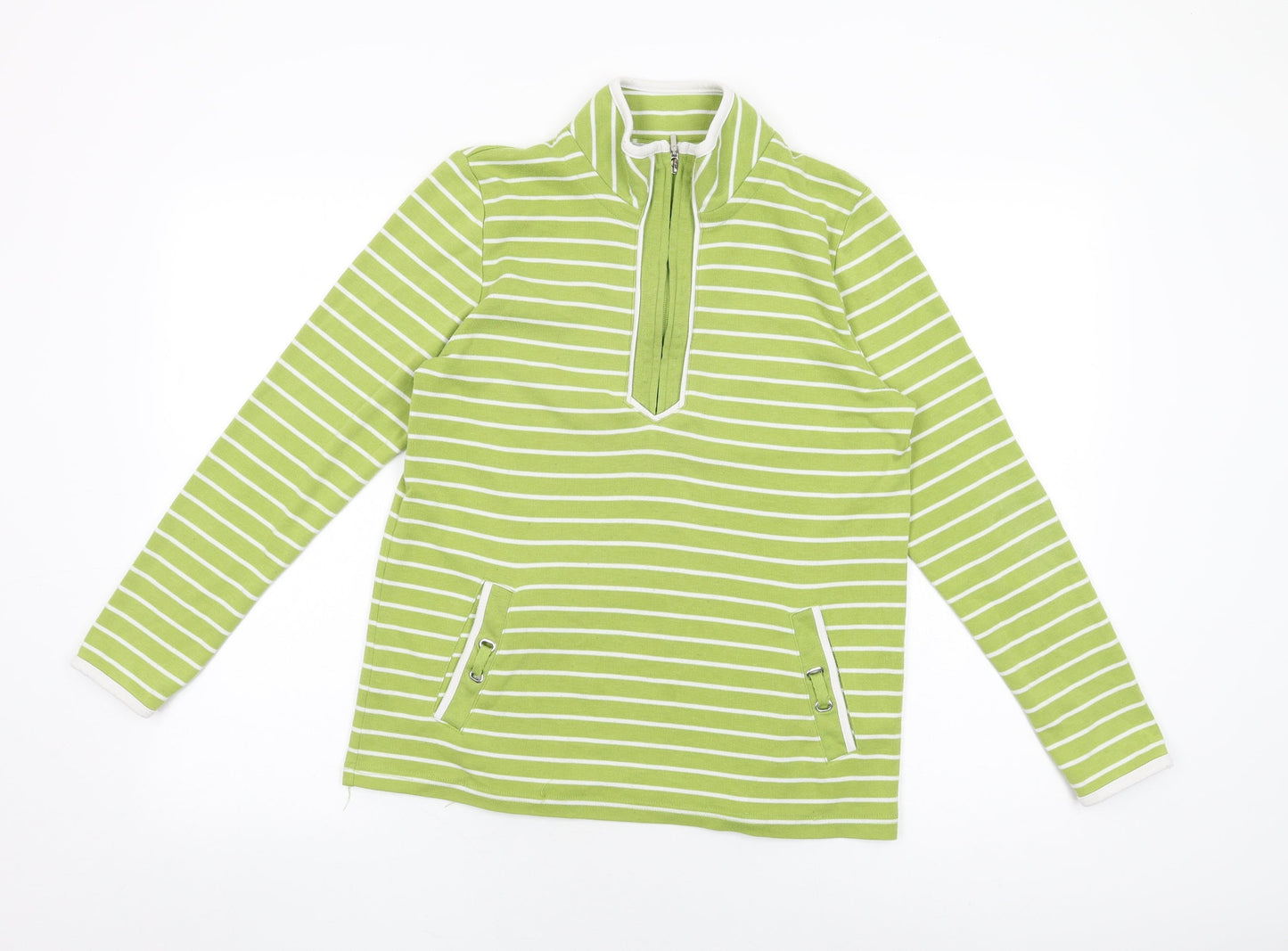 BM Collection Womens Green Striped Polyester Pullover Sweatshirt Size S Zip
