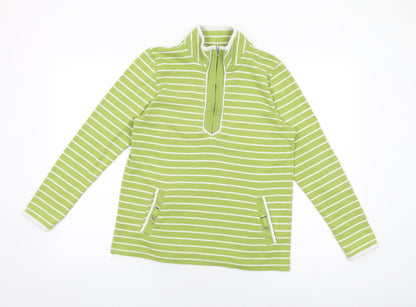 Bonmarché Womens Green Striped Polyester Pullover Sweatshirt Size S Zip