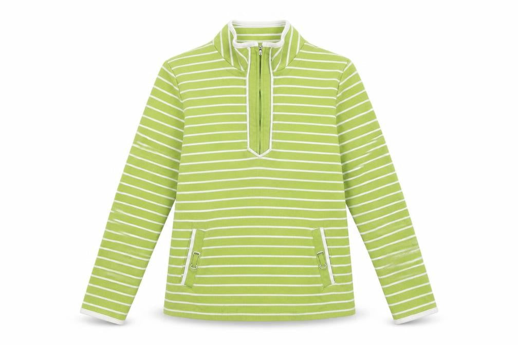 Bonmarché Womens Green Striped Polyester Pullover Sweatshirt Size S Zip