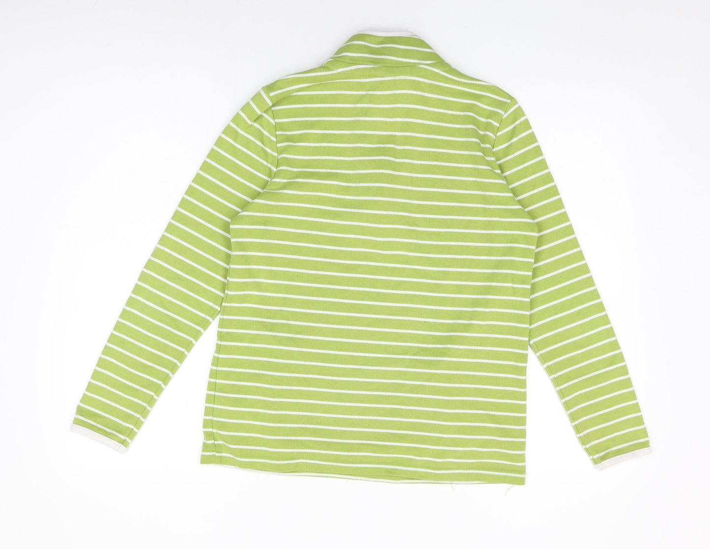 BM Collection Womens Green Striped Polyester Pullover Sweatshirt Size S Zip
