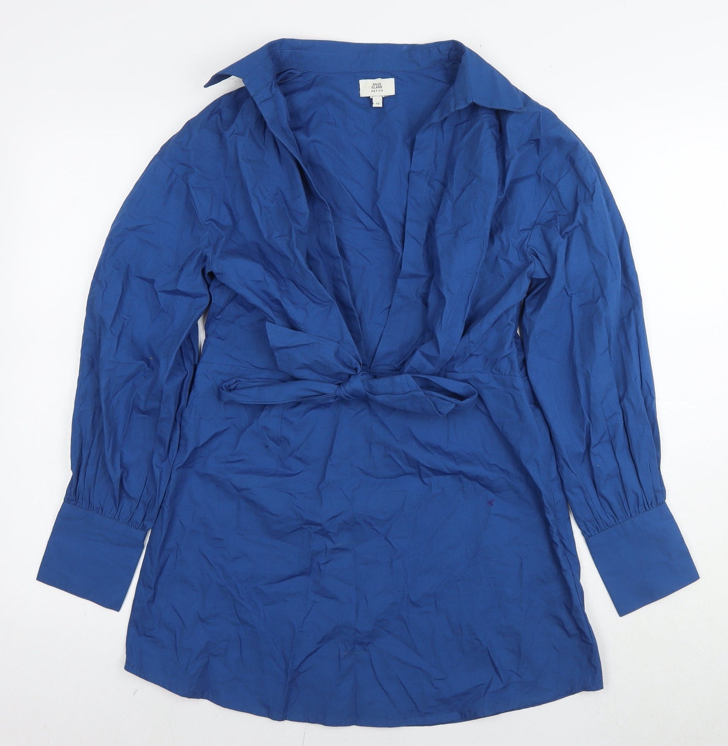River Island Womens Blue Cotton A-Line Size 12 V-Neck Zip