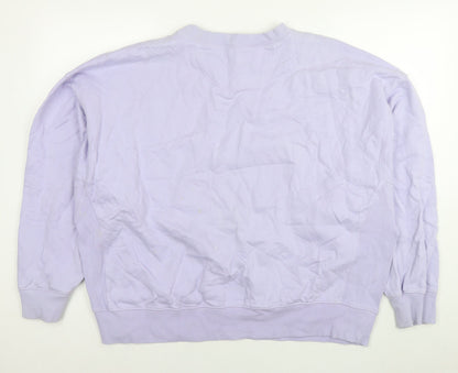 Back view of ASOS women’s purple cotton pullover sweatshirt, size UK 8, pullover