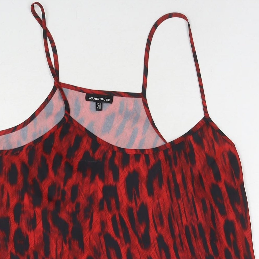 Warehouse Womens Red Animal Print Polyester Camisole Tank Size 10 Round Neck - Leopard Print
