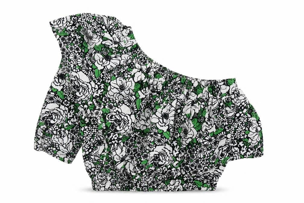 Topshop Womens Multicoloured Floral Cotton Basic Blouse Size 6 One Shoulder