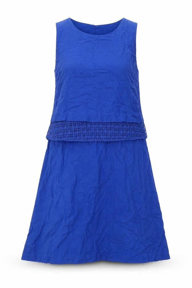Next Womens Blue Linen A-Line Size 8 Round Neck Zip