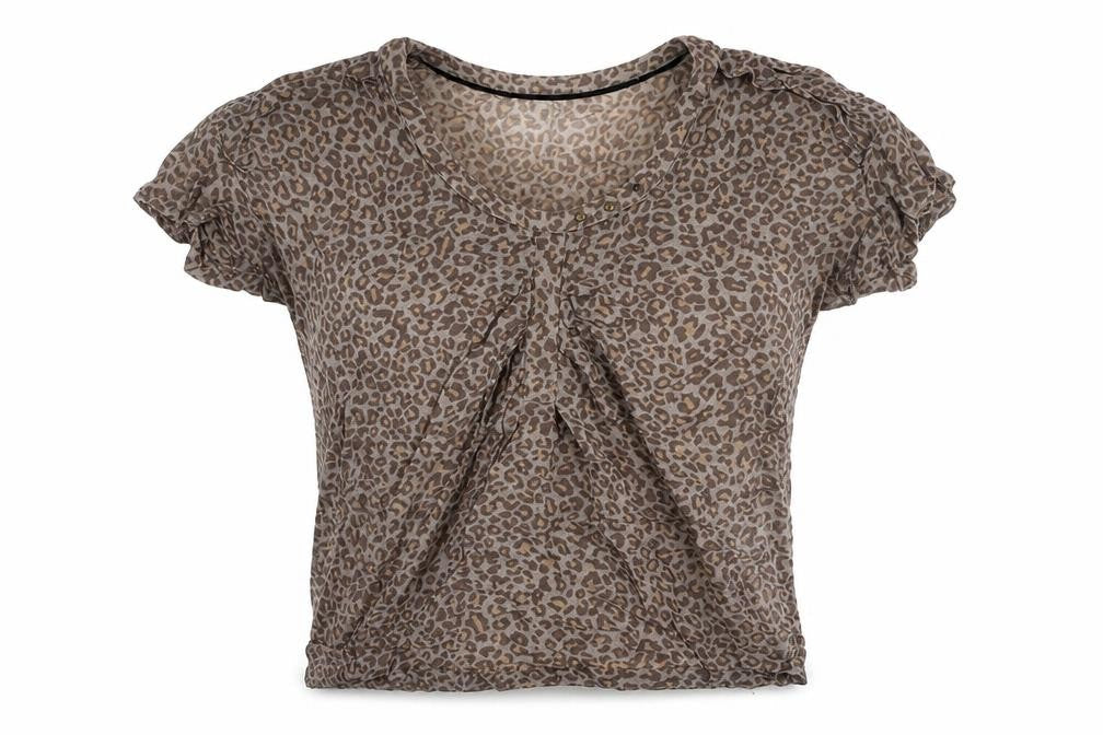 Wrap London Womens Brown Animal Print Viscose Basic Blouse Size 10 Round Neck