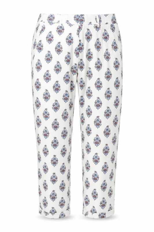 Zara Womens White Geometric Cotton Trousers Size M L24 in Regular Zip