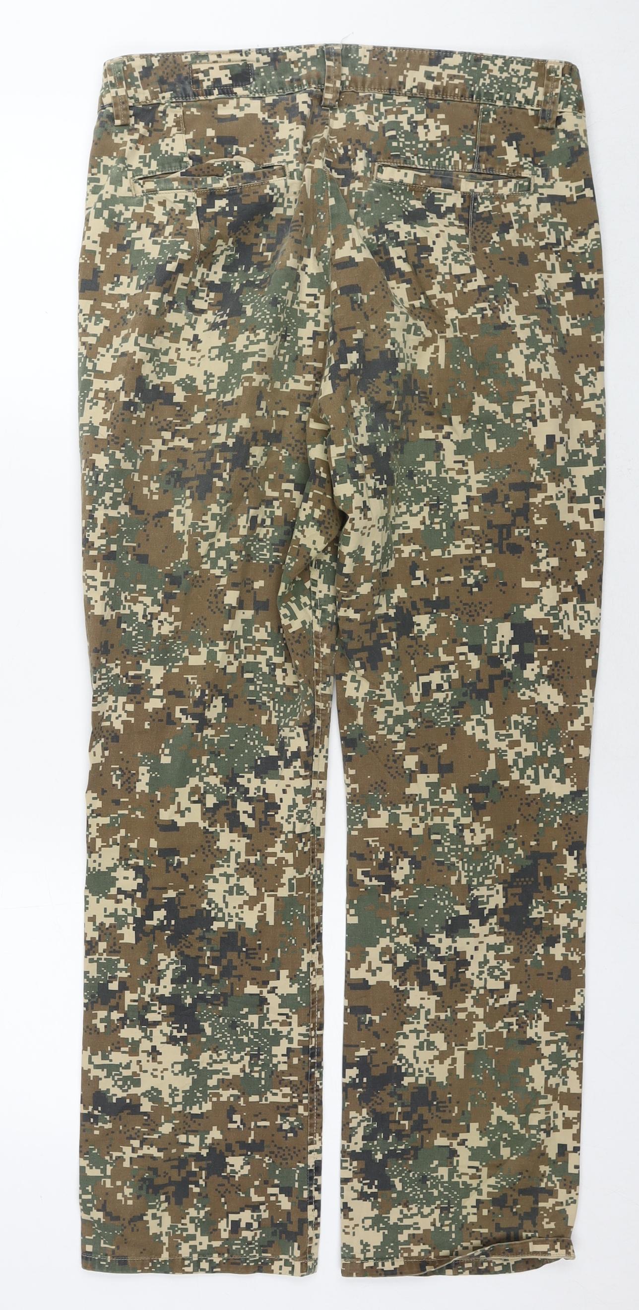 ASOS Mens Brown Camouflage Cotton Trousers Size 30 in L32 in Regular Button