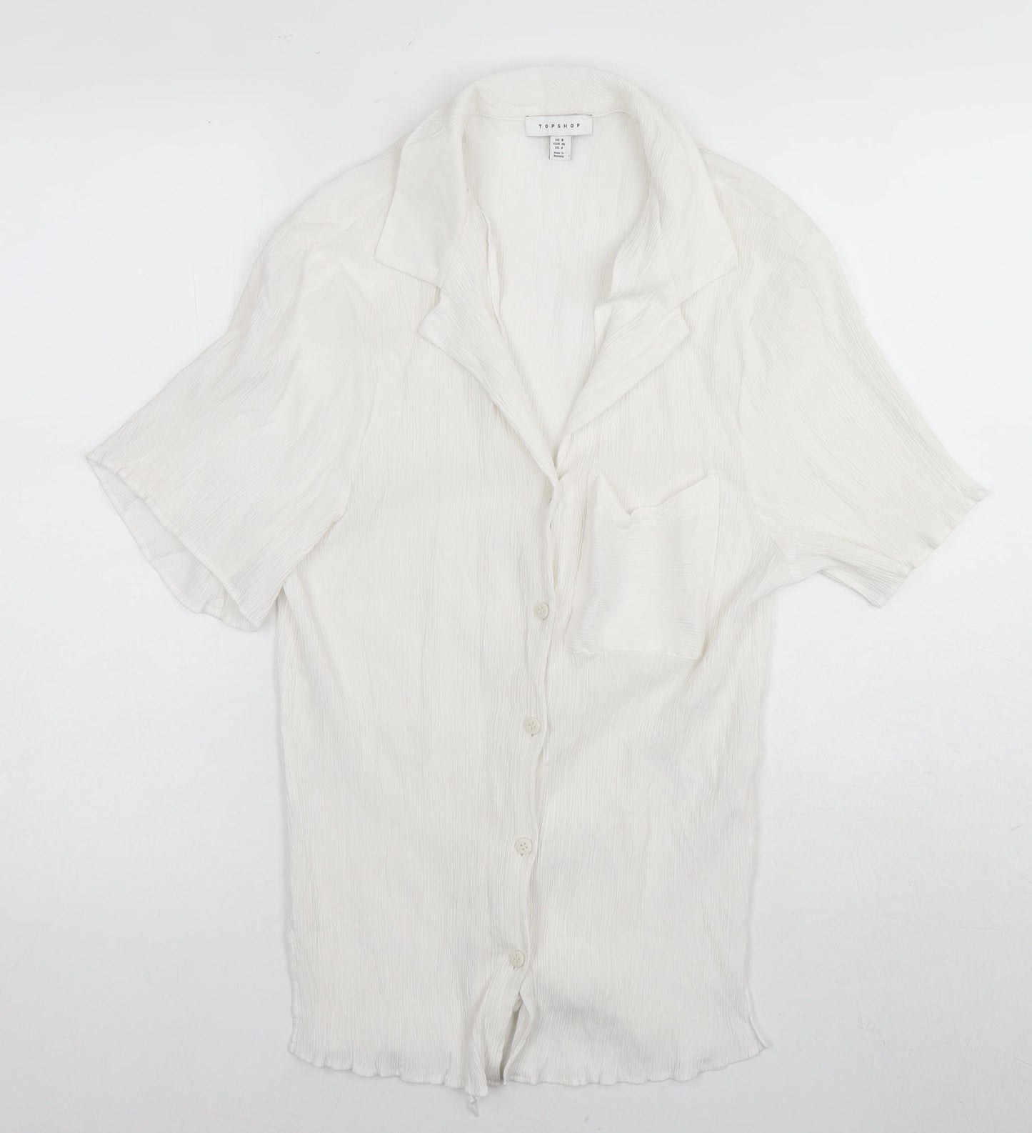 Topshop Womens White Viscose Basic Button-Up Size 8 Collared