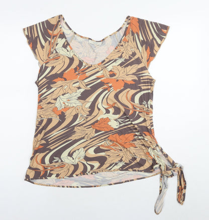 Marks & Spencer Womens Brown Geometric Viscose Basic Blouse Size 16 V-Neck