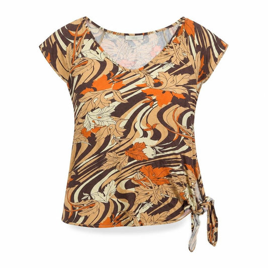 Marks and Spencer Womens Brown Geometric Viscose Basic Blouse Size 16 V-Neck