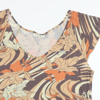 Marks & Spencer Womens Brown Geometric Viscose Basic Blouse Size 16 V-Neck