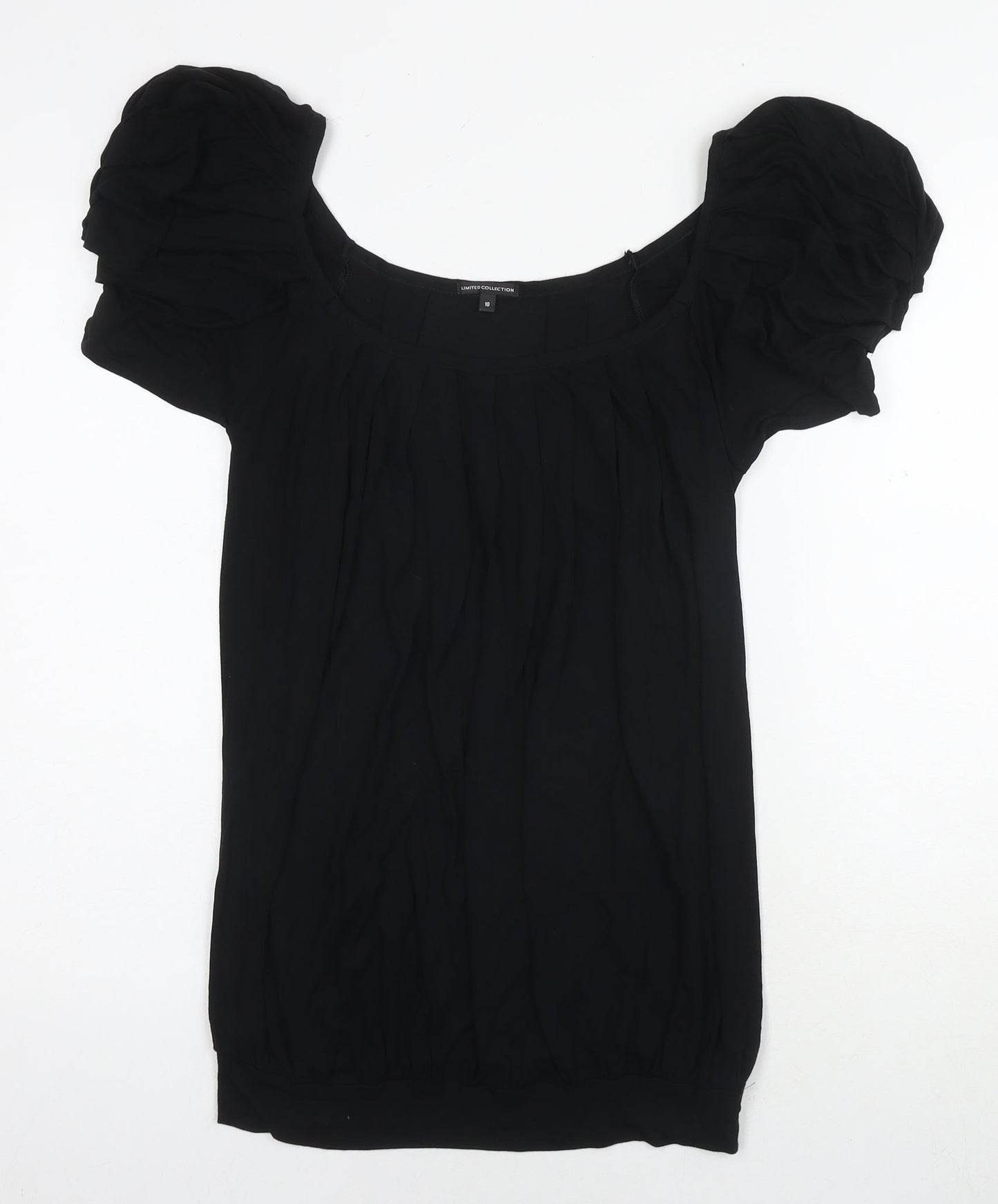 Marks and Spencer Womens Black Viscose Tunic Blouse Size 10 Scoop Neck