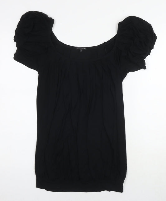 Marks and Spencer Womens Black Viscose Tunic Blouse Size 10 Scoop Neck