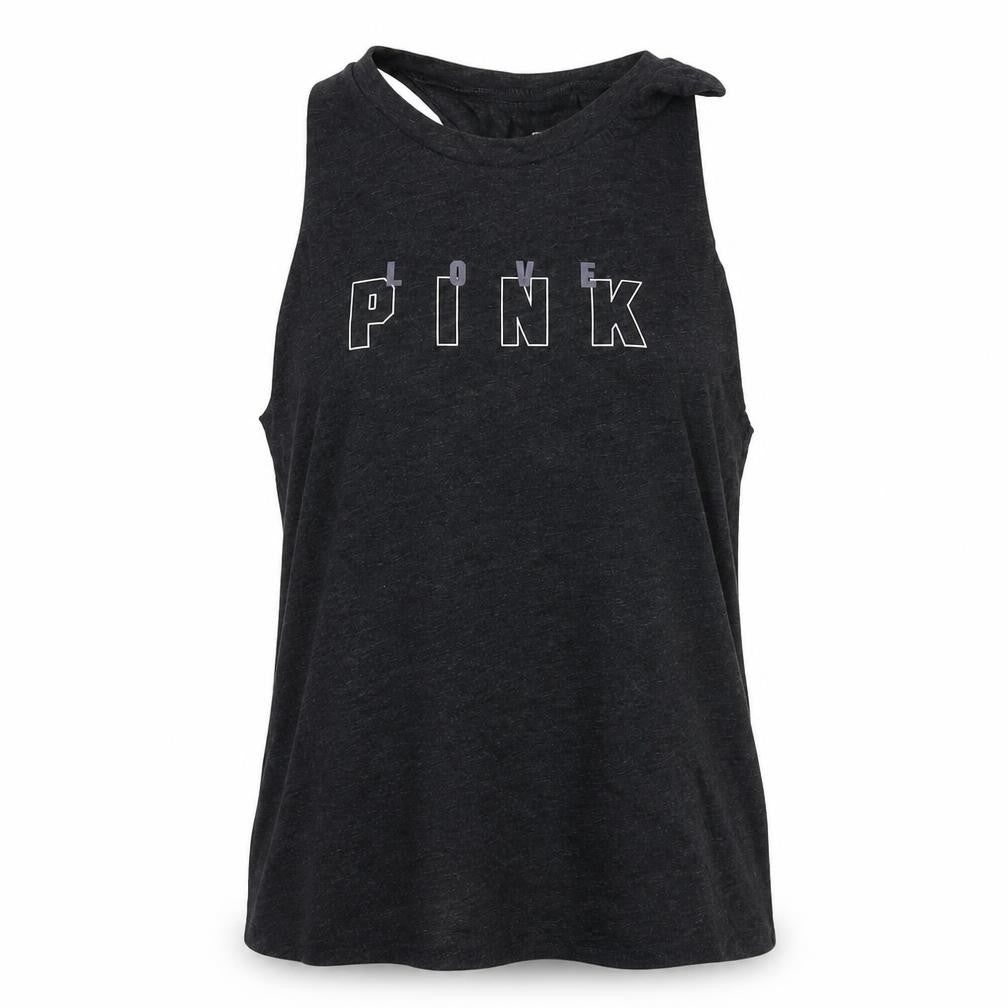 PINK Womens Grey Cotton Basic Tank Size S Round Neck