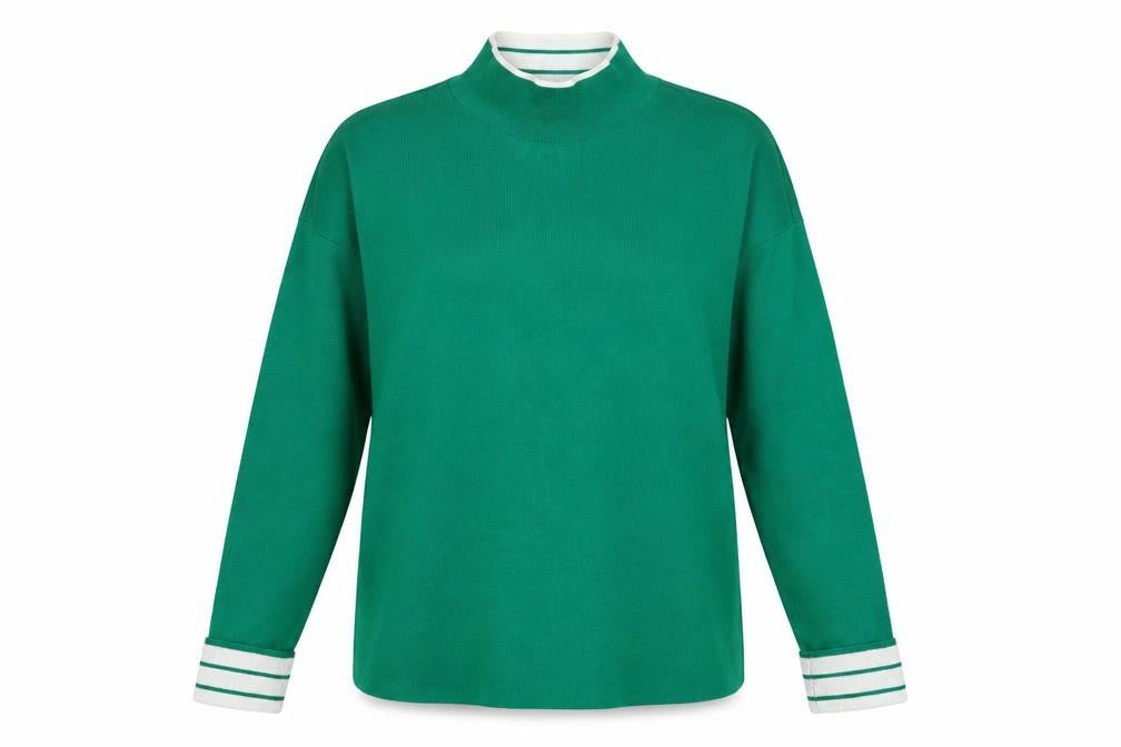Lands' End Womens Green Mock Neck Cotton Pullover Jumper Size S